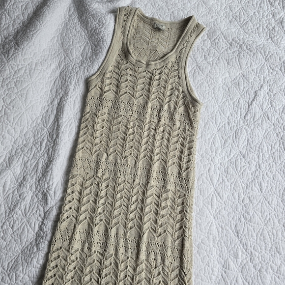 Roots Beige Maxi Dress Crochet Summer Beach Cover Up Size Medium - Picture 2 of 12